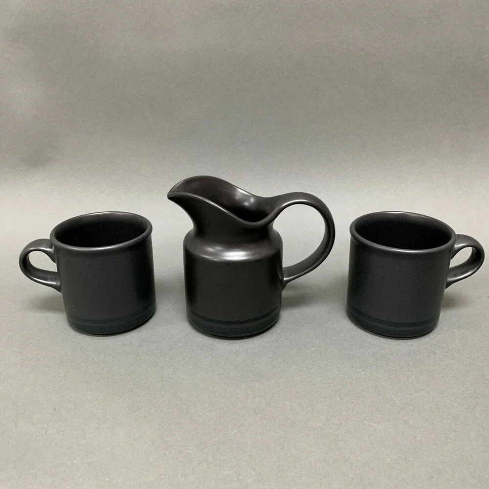 Pfaltzgraff Midnight Sun Black‎ Creamer and 2 Cups Lot of 3